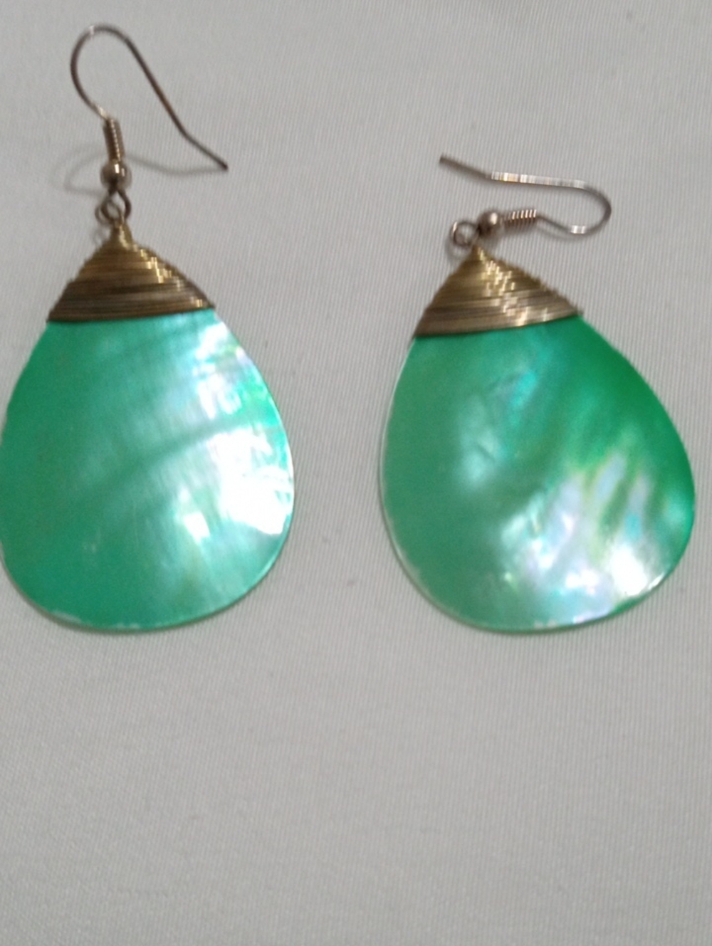 Green Teardrop Abalone Shell Earrings -